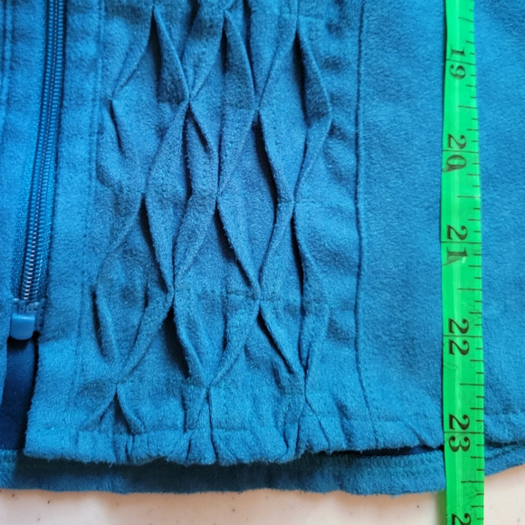 Turquoise Blue Zip Up Blazer Pin Tucked Office Casual Career Retro Chic Size PM - Picture 6 of 7
